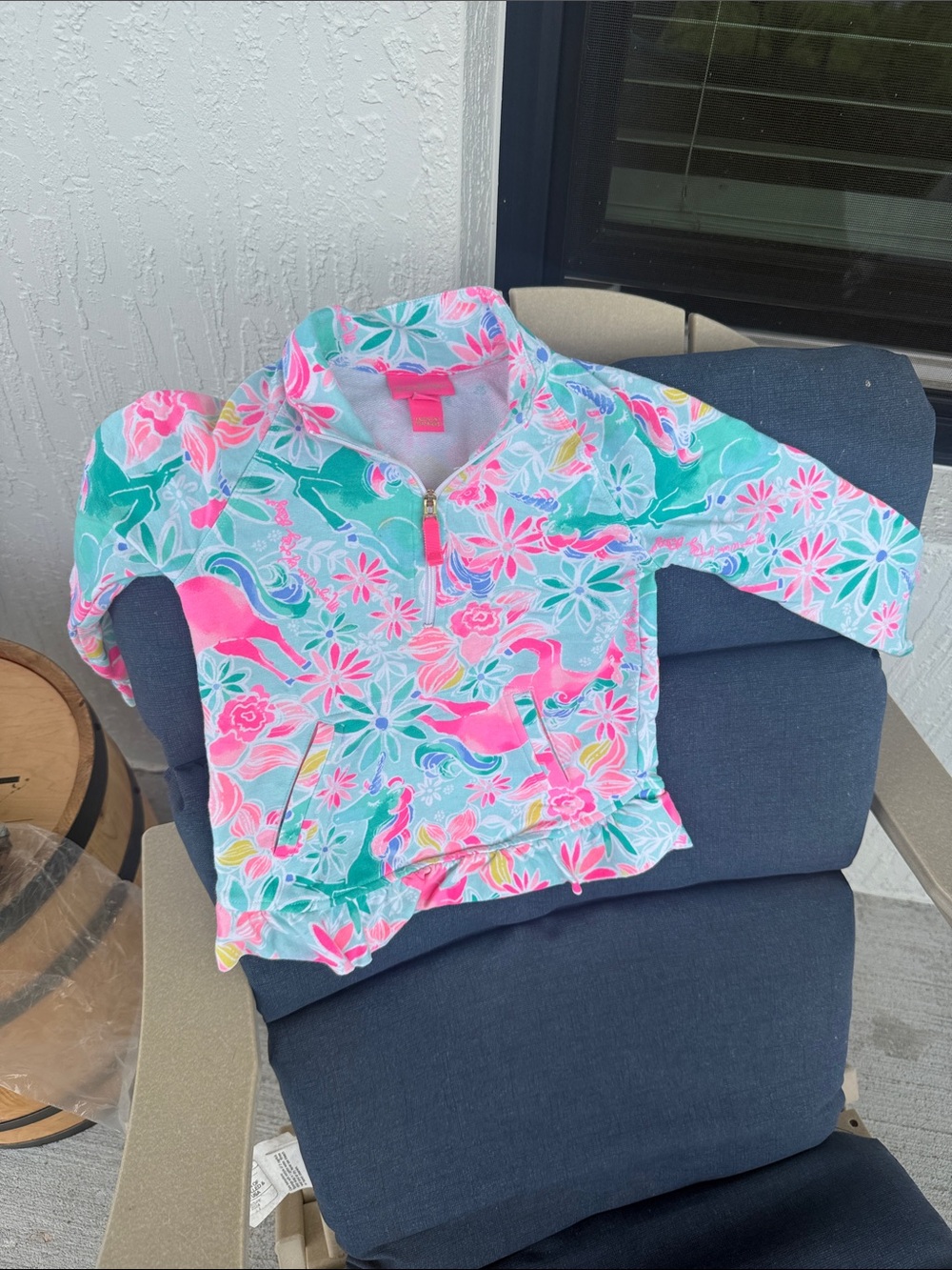 Lilly Pulitzer Girls' unicorn Floral sweater  - Pink, Teal & White